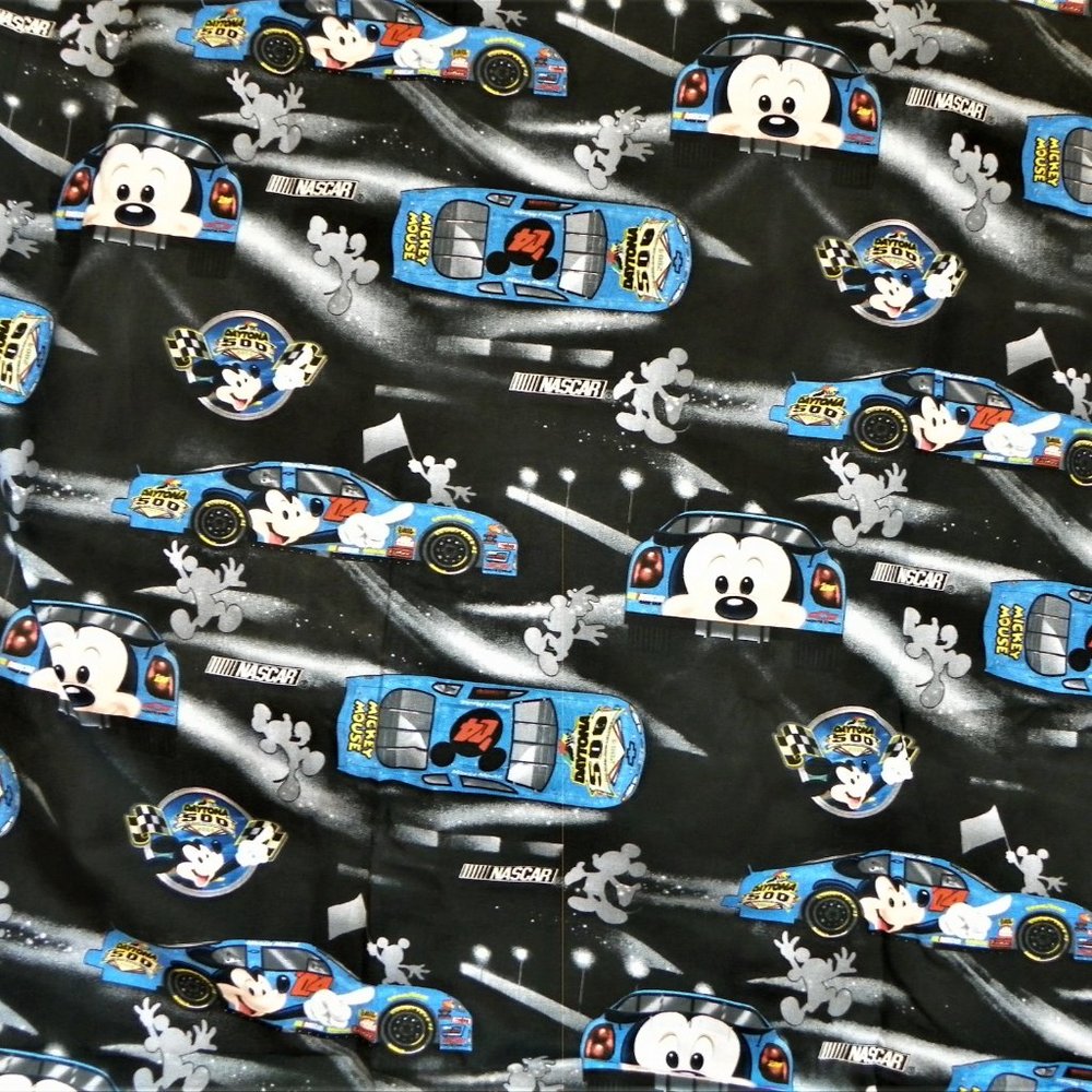 Fabric Mickey Mouse Nascar Disney Black 1 YD Rare